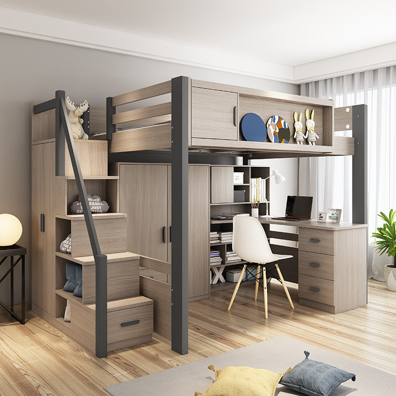 Bunk bed Two floors bunk bed multi-functional combination bed under the table small apartment type high and low bed with desk bed in one