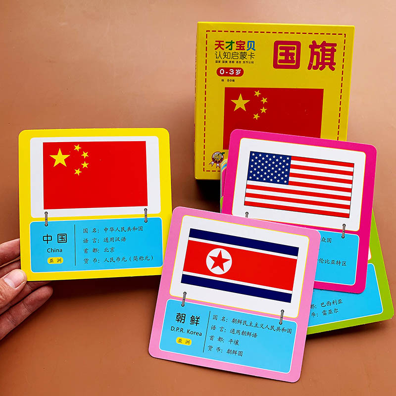 儿童宝宝早教认世界国旗卡片各国首都国旗卡片认知地理闪卡大全国旗卡片撕不烂认知大卡世界各国标志大全0 2 3岁宝宝认各个国家书