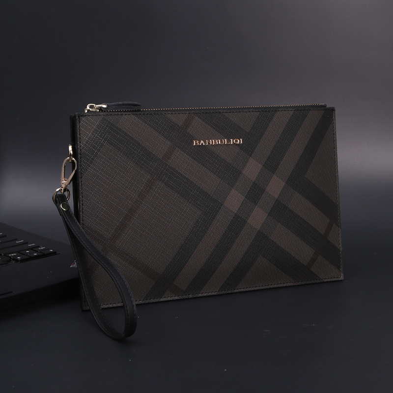 Hong Kong Genuine Leather Men's Bag 2022 New Clutch Bag Plaid Business Fashion Handbag Envelope Bag Casual Wallet