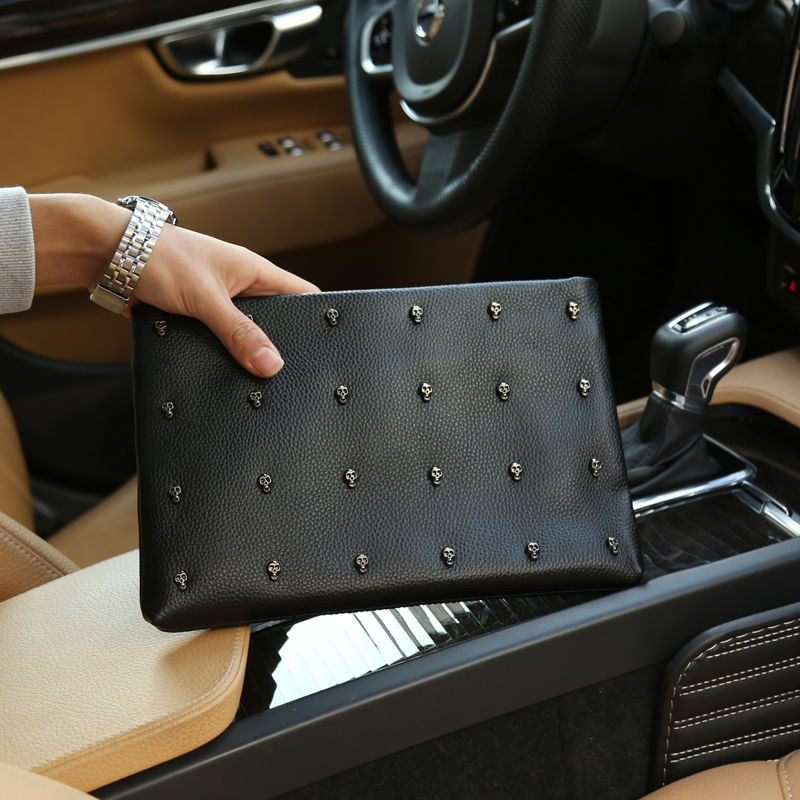 Hong Kong Leather Men's Pack 2022 new handbag skull leisure large capacity fashion handbag wallet