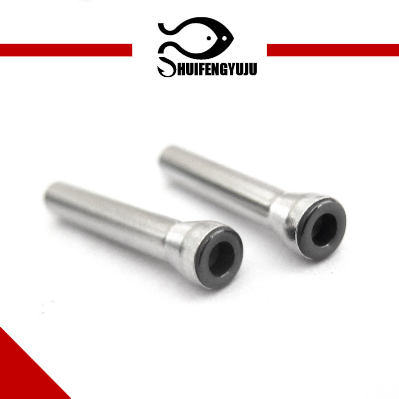 In through the guide eye top ring through the wire loop through a slightly front tip pole tip stainless steel ceramic lead ring fishing rod retrofit