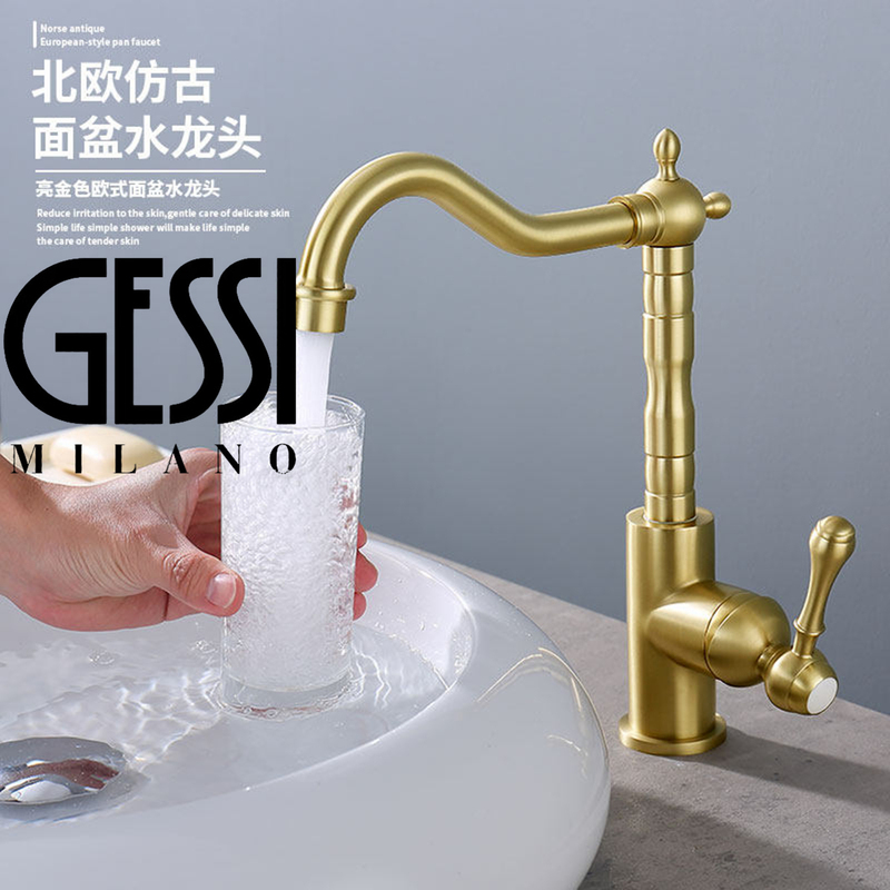 Italian Gessi All-Copper Basin Faucet Bathroom Antique-Style Faucet Island Bar Kitchen Faucet