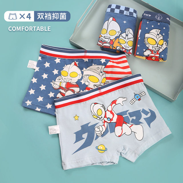 Pure Cotton A-Class Ultraman Children's Summer Thin Boxer Briefs, Toddler and Baby All-Cotton Shorts, 4-Pack