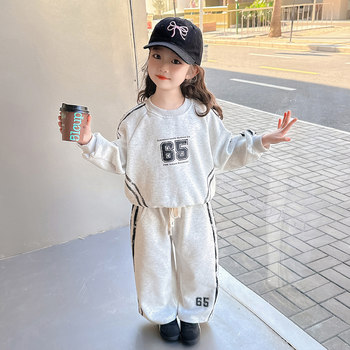 Girls' Sweatshirt Set, Spring and Autumn 2026 New Style, Children's Sporty Letter Print Trendy Casual Top, Girls' Clothing