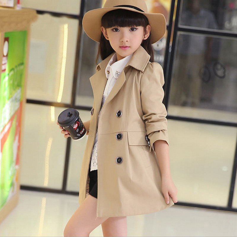 Korean version of the girls' trench coat medium long 2021 spring and autumn new style foreign children's middle and older children plus fleece jacket cardigan jacket