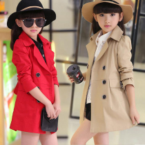 Girl coat spring and autumn 2021 New Korean version of childrens clothing foreign atmosphere in the big children plus velvet assault jacket long windbreaker