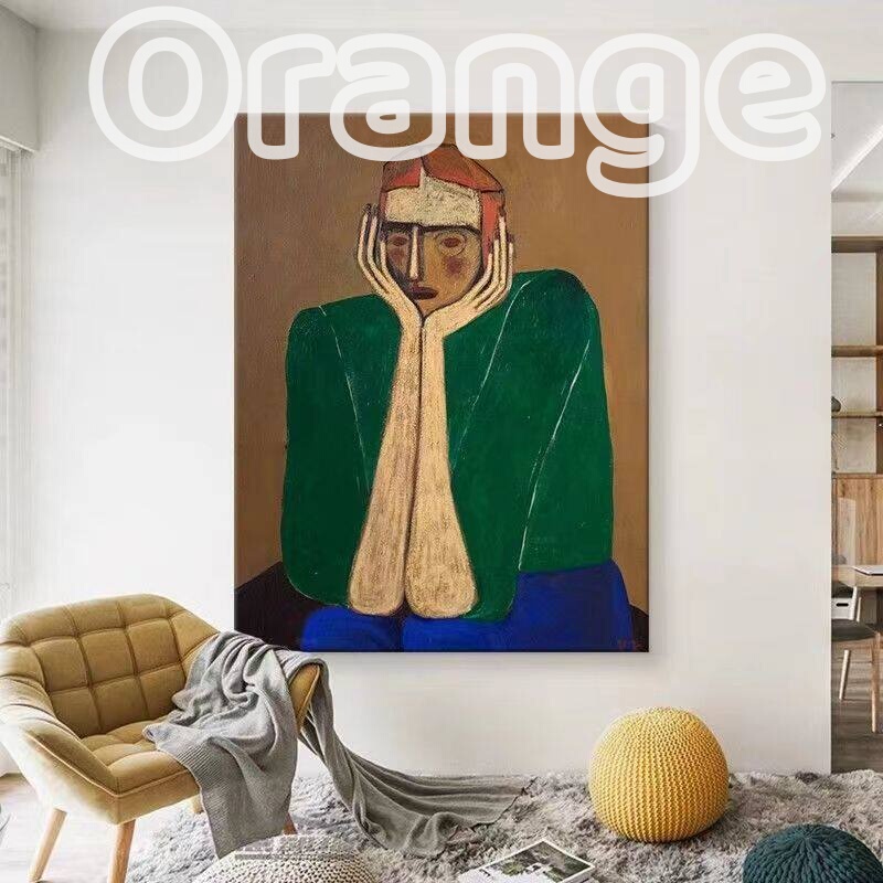 Hand-Painted Oil Painting Nordic Niche Abstract Art Figure Decorative Painting Living Room Morandi Color Abstract Sofa Wall Hanging Painting