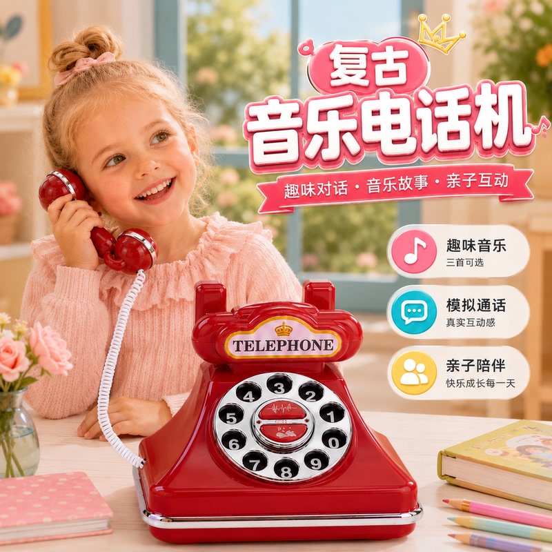 Children's Retro Telephone Toy Simulates Landline Music and Stories, Role-Playing for Boys and Girls, Educational Birthday Gift Children's Retro Telephone Toy Simulates Landline Music and Stories, Role-Playing for Boys and Girls, Educational Birthday Gift