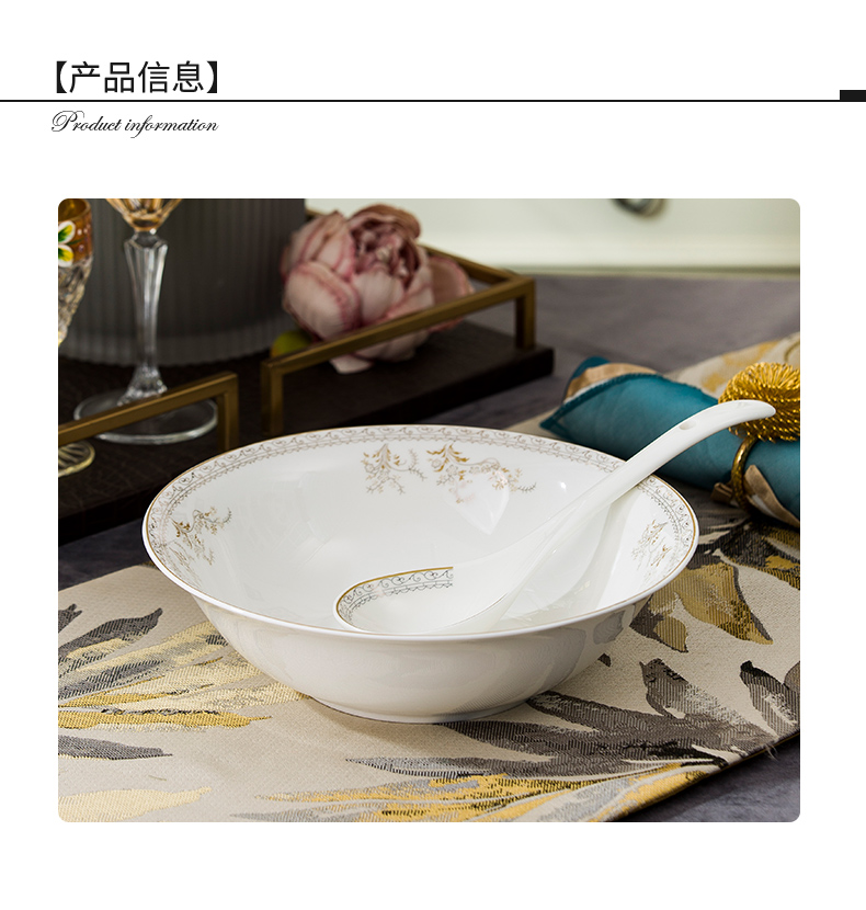 Jingdezhen ceramic soup pot of soup pot dishes set tableware circular creative large - sized domestic large bowl of soup bowl of the big spoon