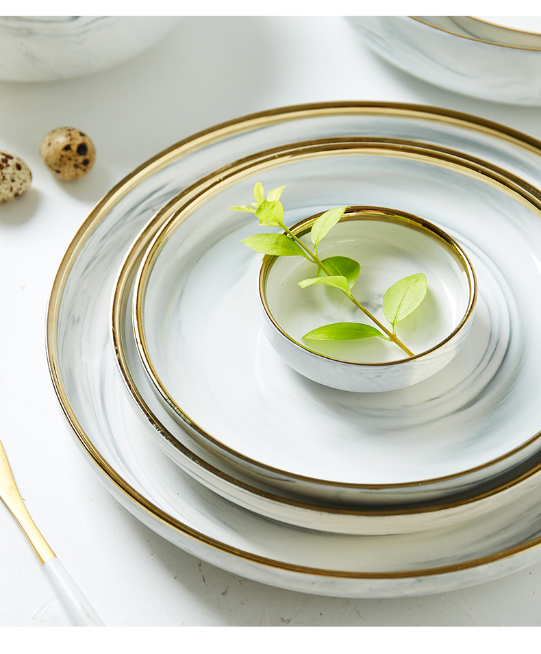 Northern wind marble dishes web celebrity ins household tableware ceramic creative dishes suit to eat to use combination