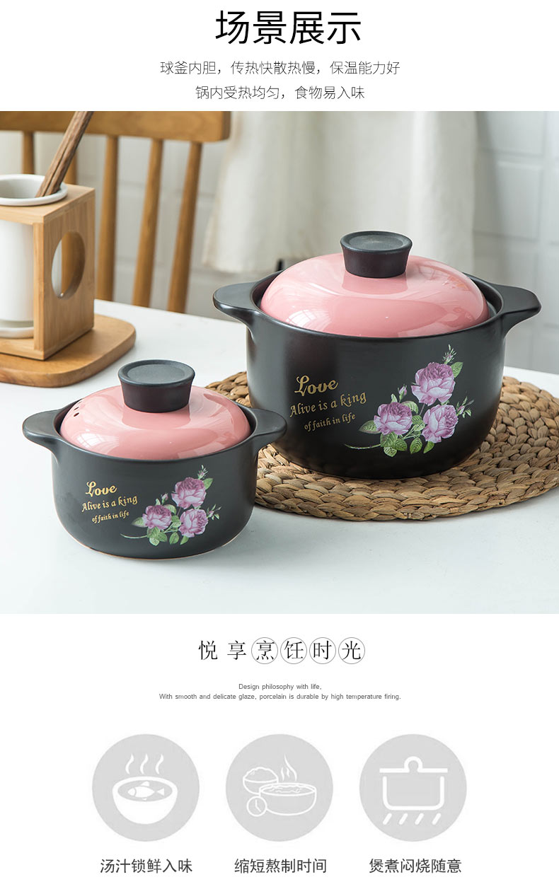 Casseroles, high temperature resistant crock soup pot small ceramic casserole pot soup pot stew flame household gas soup rice soup