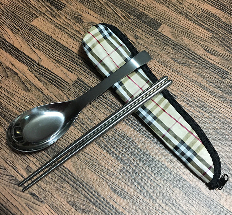 Stainless steel quality portable spoon chopstick outdoor work travel chopstick spoon environmentally-friendly cutlery waterproof canvas bag suit