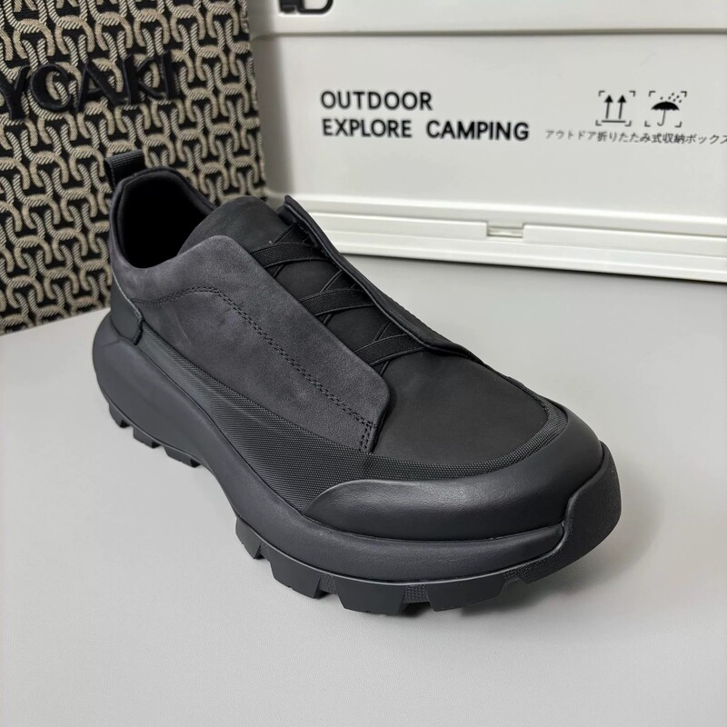 Slip-On Loafers, Sports Casual Shoes, Men's Outdoor Jogging Shoes, Elastic Band, British Style Black Sneakers for Men