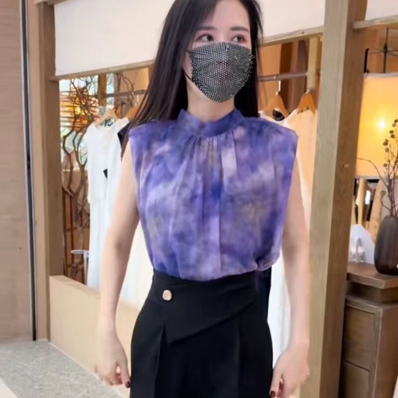 2026 Summer New Style Simple and Fashionable French-Style Tie-Dye Sleeveless Slimming Shirt Women's Versatile Top Blouse 2026 Summer New Style Simple and Fashionable French-Style Tie-Dye Sleeveless Slimming Shirt Women's Versatile Top Blouse