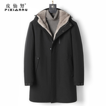 men's mid length overalls mink mink lining nickel overalls fur coat black hooded coat dad outfit