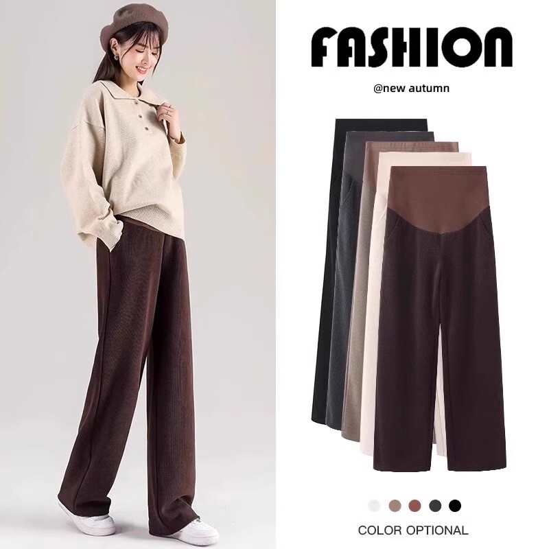 Maternity Pants, Fleece-Lined Wide-Leg Pants, Autumn and Winter Style, Thickened for Warmth, Belly-Supporting Straight-Leg Pants, Plus-Size Casual Maternity Wear Maternity Pants, Fleece-Lined Wide-Leg Pants, Autumn and Winter Style, Thickened for Warmth, Belly-Supporting Straight-Leg Pants, Plus-Size Casual Maternity Wear