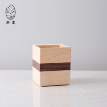 Solid wood pen holder simple Japanese creative stationery color black walnut office supplies desktop storage tea set storage