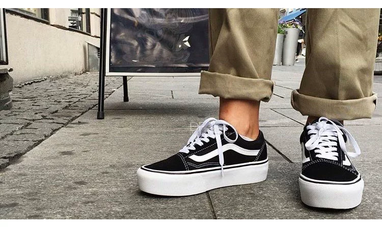 Vans Vans PLATFORM tăng muffin dày đáy giày nam và nữ màu đen và giày vải thông thường VN0A3B3UY28 - Plimsolls