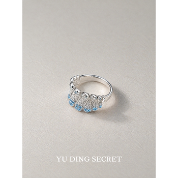 Fish secrets 925 sterling silver feather blue diamond advanced simple design ring