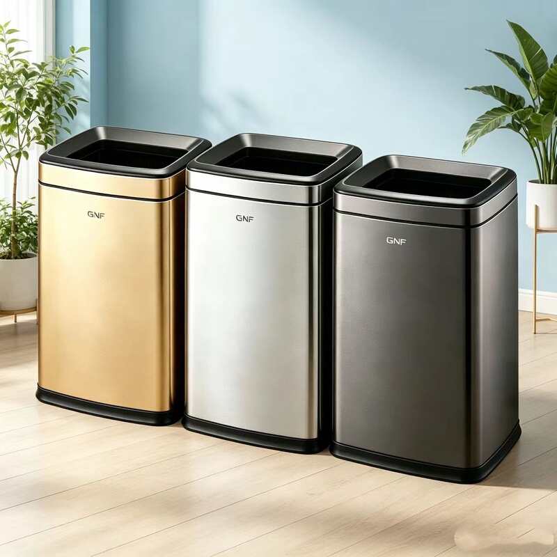 Gnf 30L Stainless Steel Trash Can, Large Square Direct-Entry Office Trash Can Without Lid, Bathroom Paper Towel Holder, Open-Top