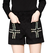 Mùa thu đông 2017 mới mặc quần short kẻ sọc sequin Hàn Quốc lỏng lẻo thun thun lưng rộng quần nữ