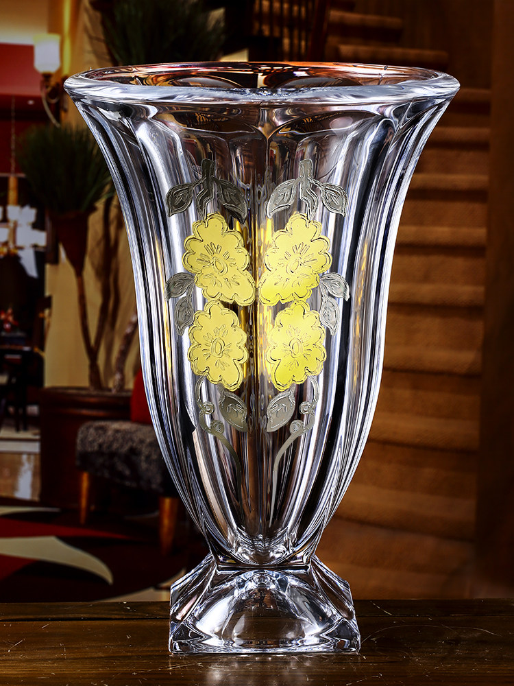 Czech Republic imported BOHEMIA crystal glass vase European flower arrangement ornaments 22K real gold drawing gold rich bamboo flower vase