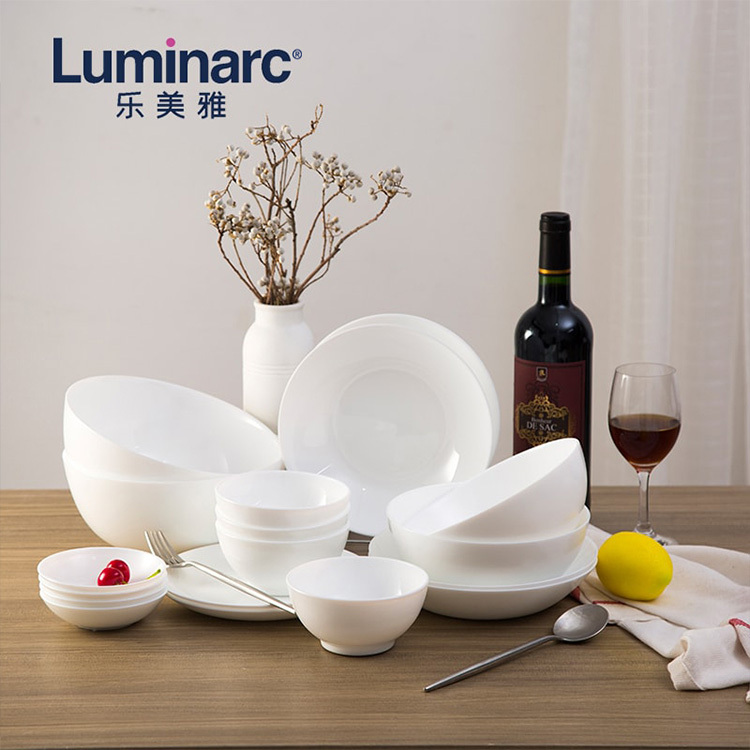 Lemeiya Divali Tempered Glass White Jade Glass Tableware Rice Bowl Noodle Bowl Soup Bowl Salad Bowl Household Set
