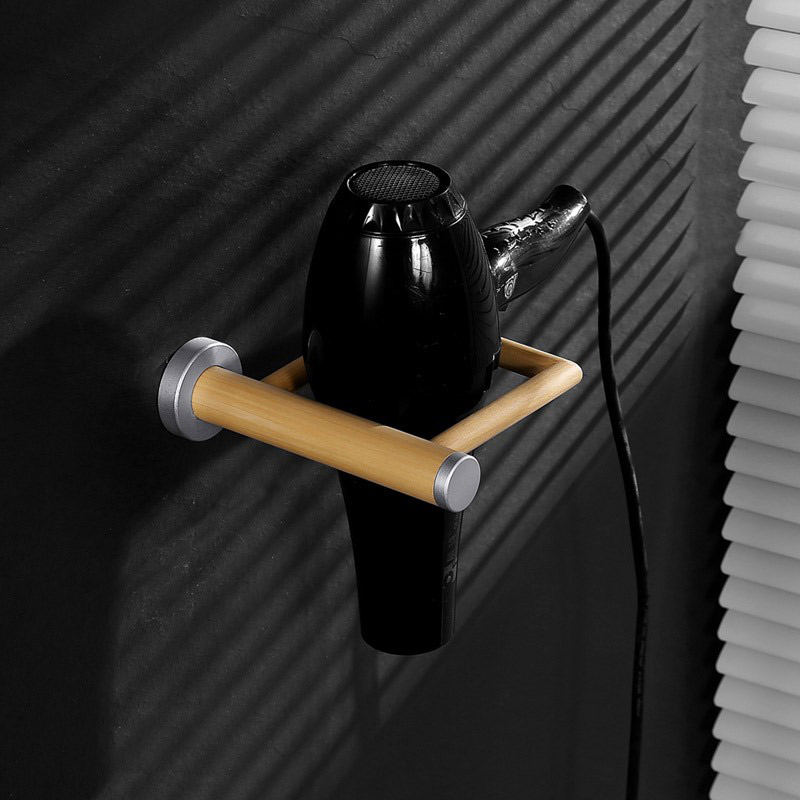Hairdryer rack Japanese log solid wood toilet frame Suction wall bathroom hairdryer hanging dryer