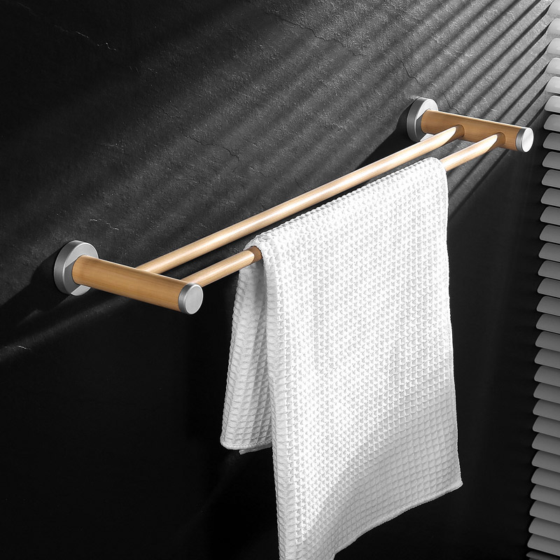 Nordic powder room shelf bath towel rack modern wooden double-pole towel rack storage bathroom stainless cloth hanging homestay