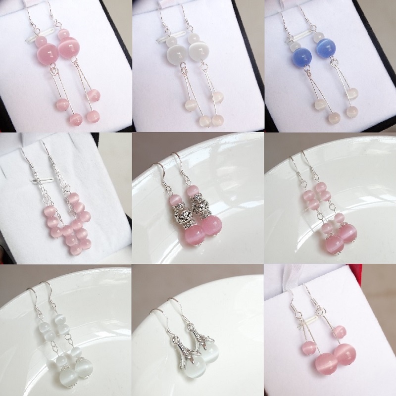 Cat eye stoneware Wangjiawang career jade earrings repairing face 925 pure silver earbuts red retro jade earrings