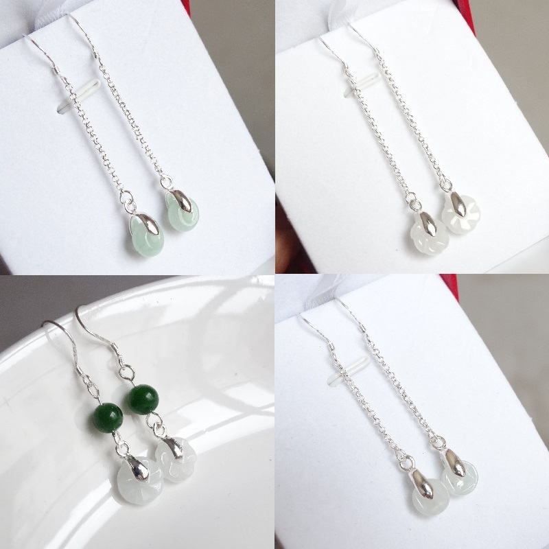 Fairy Rhyme Natural Emerald A Goods Wang Family Business Small Jade Earrings 925 Pure Silver No Allergy Jade Pendant Special Price