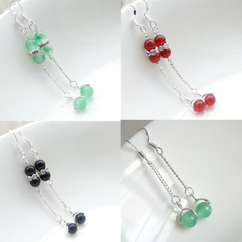 Original new fairy rhyme personality Eight party to chaeurian jade pendant 925 silver hook silver ear ring ear pin small and delicate