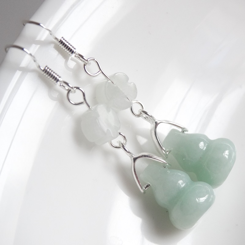 Natural Burmese Emerald A - Fluzu Float jade ear crash S990 pure silver earrings appear to repair jade earrings