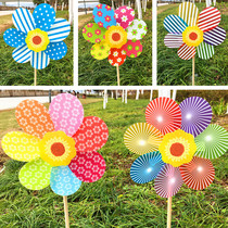 Children Toy Windmill Wooden Green Leaf Seven Colorful Great Windmill Kindergarten Park Activities Decorated Plastic Windmills