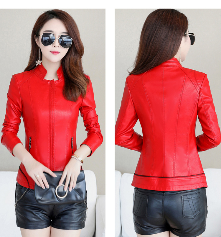 2018 mới Hained leather leather nữ ngắn Phiên bản Hàn Quốc của áo khoác mỏng size lớn cổ áo khoác da cừu ao khoac da