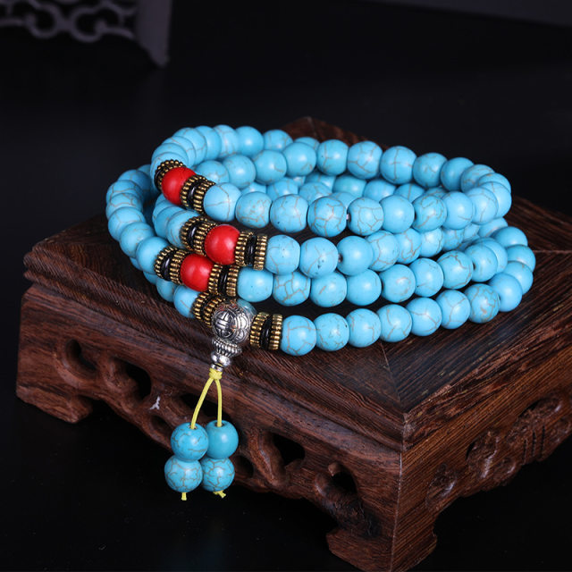 ແບບທິເບດ 108 ສາຍແຂນລູກປັດ turquoise ທີ່ດີທີ່ສຸດຂອງສາຍແຂນຂອງຜູ້ຊາຍແລະແມ່ຍິງສາຍແຂນແບບຊົນເຜົ່າໃນລະດູໃບໄມ້ຫຼົ່ນແລະລະດູຫນາວ.