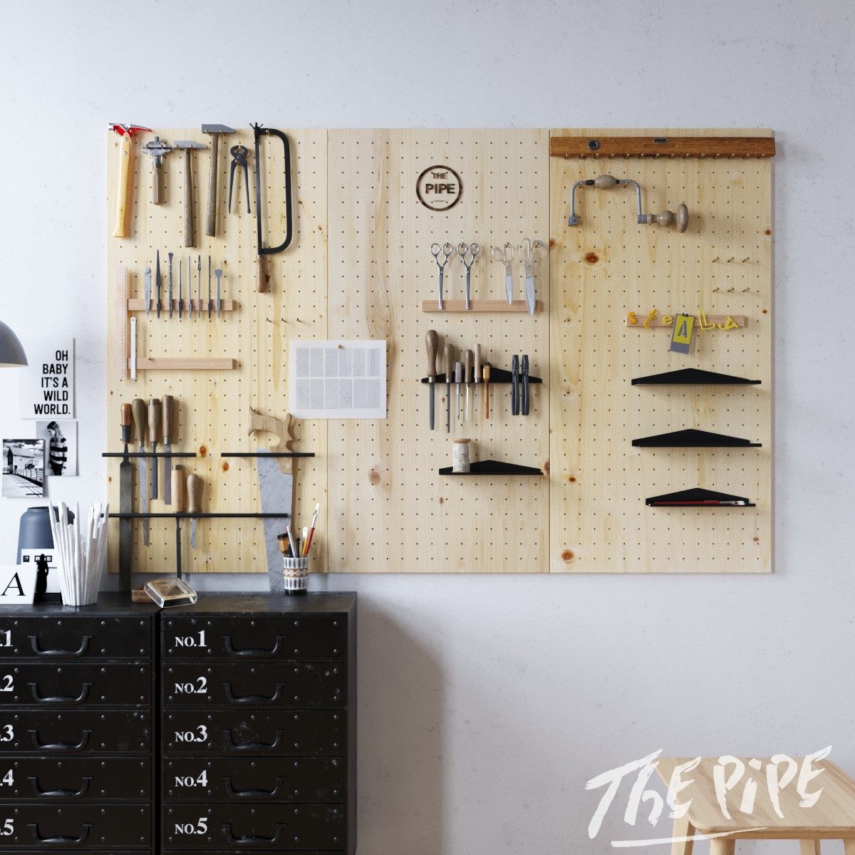 Magnetic tool rack wall wood tool wall hanging board hole board rack hook storage layer shelf hardware