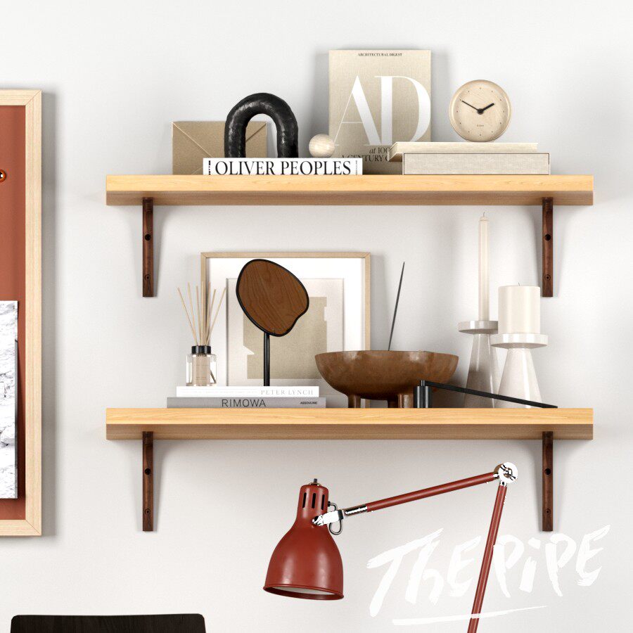 Log one word partition solid wood laminate shelf living room wall partition walnut bracket kitchen shelf