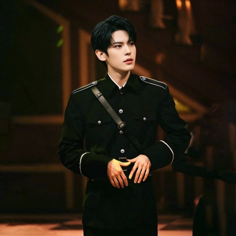 Republic of China General's Uniform, Dark Style Men's Military Uniform, Black Lapel Performance Costume, Same Style as Used by Film Stars, Cos Costume