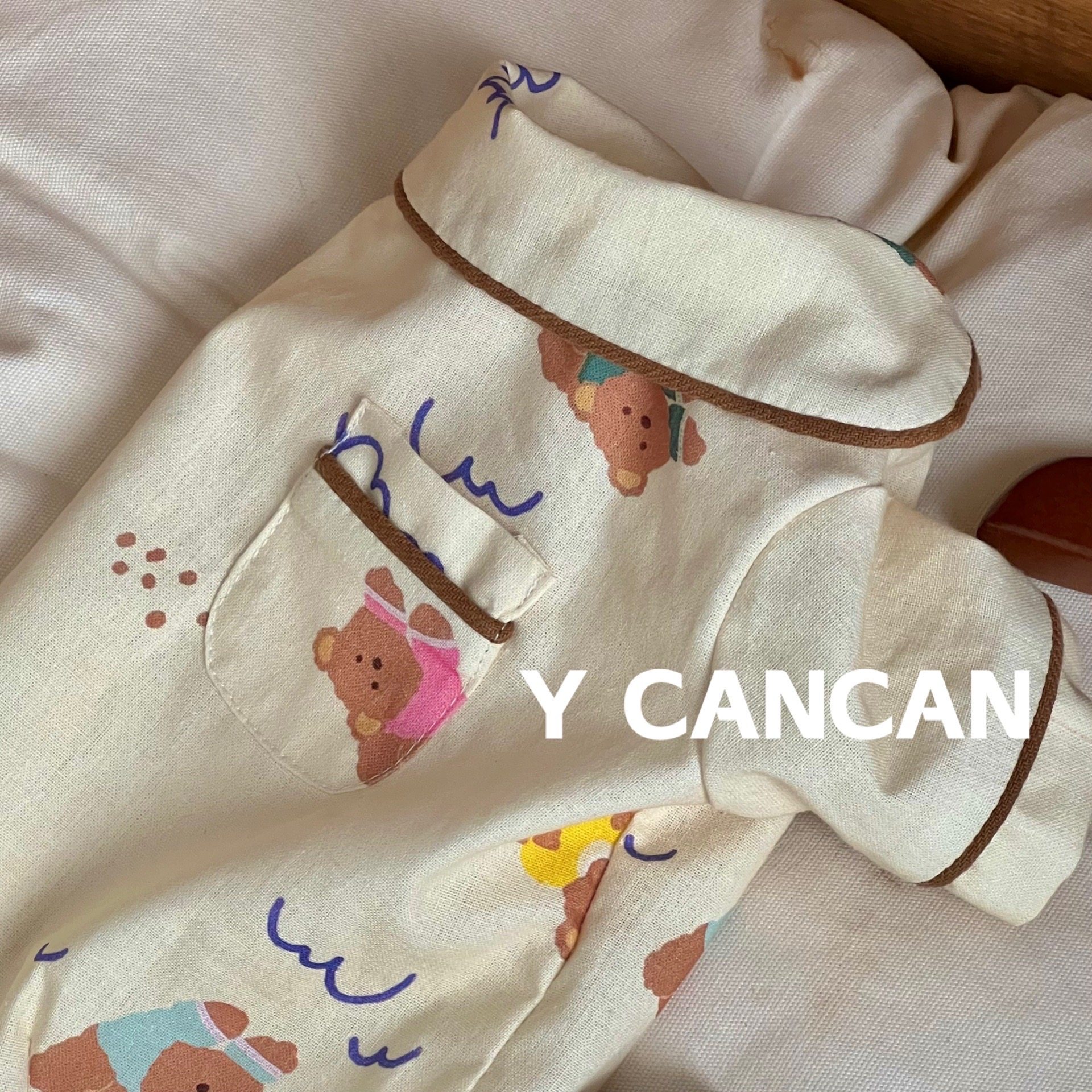 YCANCAN 秋冬新款可爱小熊印花宠物猫狗衬衣睡衣马尔济斯家居服