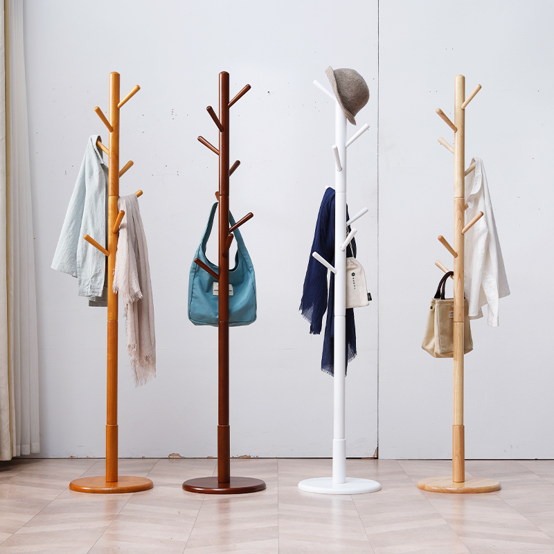 Solid wood hanger floor furniture hanging hanger simple clothes hat rack indoor thick small hanging bag rack