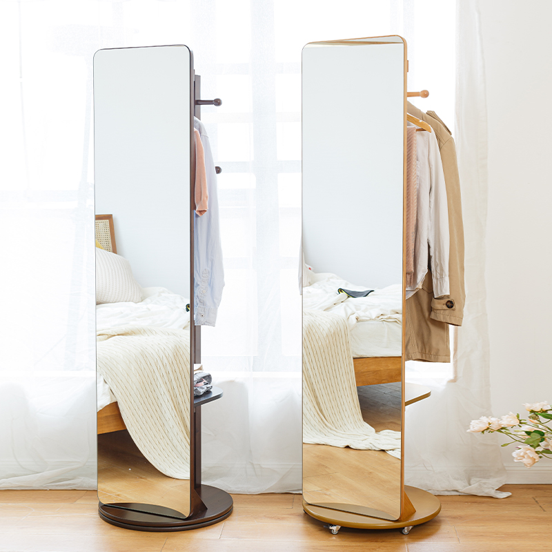 Yuemao solid wood full-length mirror full-body floor-to-ceiling mirror home bedroom full-length mirror small wardrobe mirror all-in-one makeup mirror