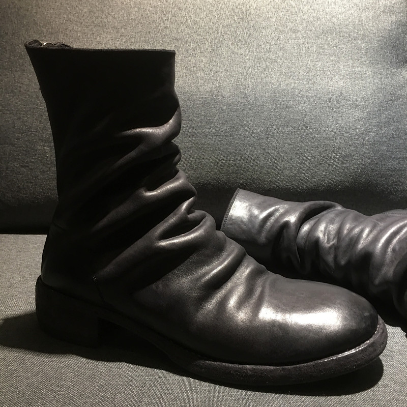 Black & This Is A Custom Styleguidi style 788 Back zipper Boots  dark vanguard Water dyeing Horse skin Make old manual goodyear  customized Leather boots