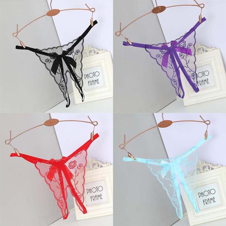 Underwear lady lace Sexy hot and low waist Spice Hollowed-out Butterfly Knot Open Stall Embroidered Super Slim dpants big code-Taobao
