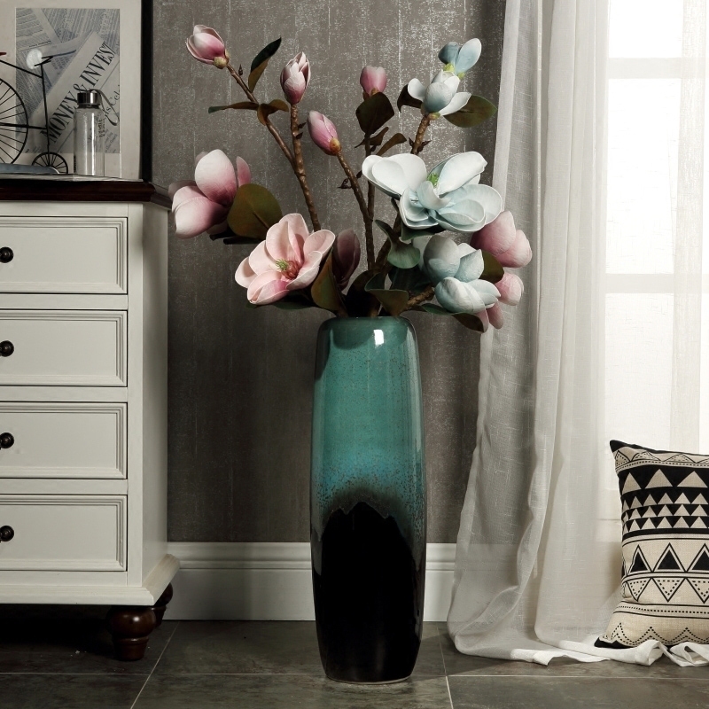 Jingdezhen European ceramic floor-to-ceiling large vase living room modern simple flower arrangement dried flower large fortune bamboo ornaments