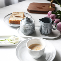 Lovely export Nordic style marble tableware plate milk pot INS oval plate swing shot props
