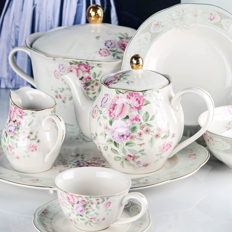 Lovely French Court Style Girl Feeling Retro Blue Bone China Plate Plate Bowl Soup Pot