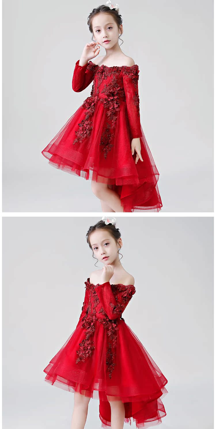 Váy bé gái công chúa váy fluffy sợi mùa thu và mùa đông hoa cô gái dài tay đầm dạ hội váy đầm cho be gái 14 tuổi