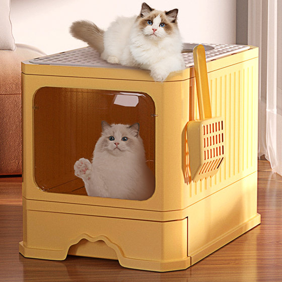 Extra large cat litter box, fully enclosed cat toilet, litter box, anti-splash, deodorizing litter box for big cats and kittens