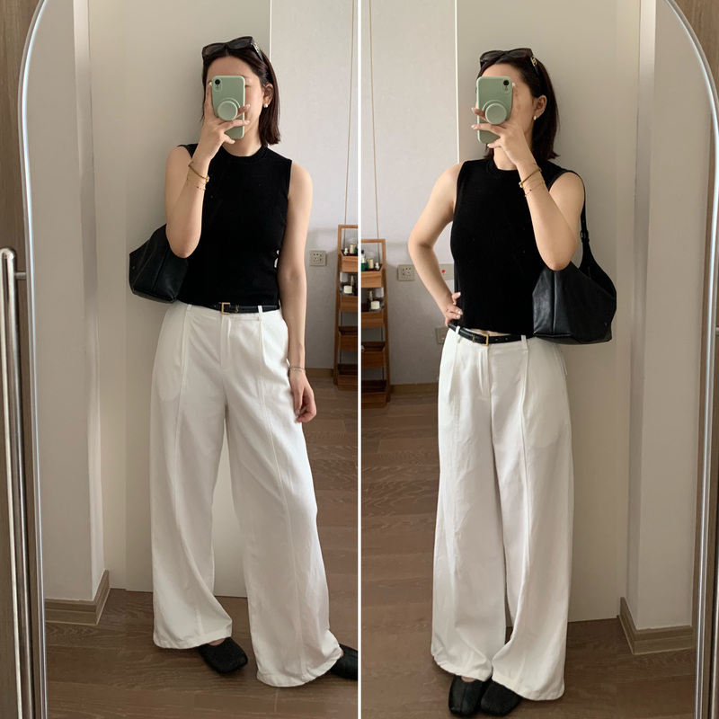 Wanz Self-Made High-Waisted White Lyocell Wide-Leg Pants for Women, Commuter Style Long Pants, Loose Casual Women's Pants